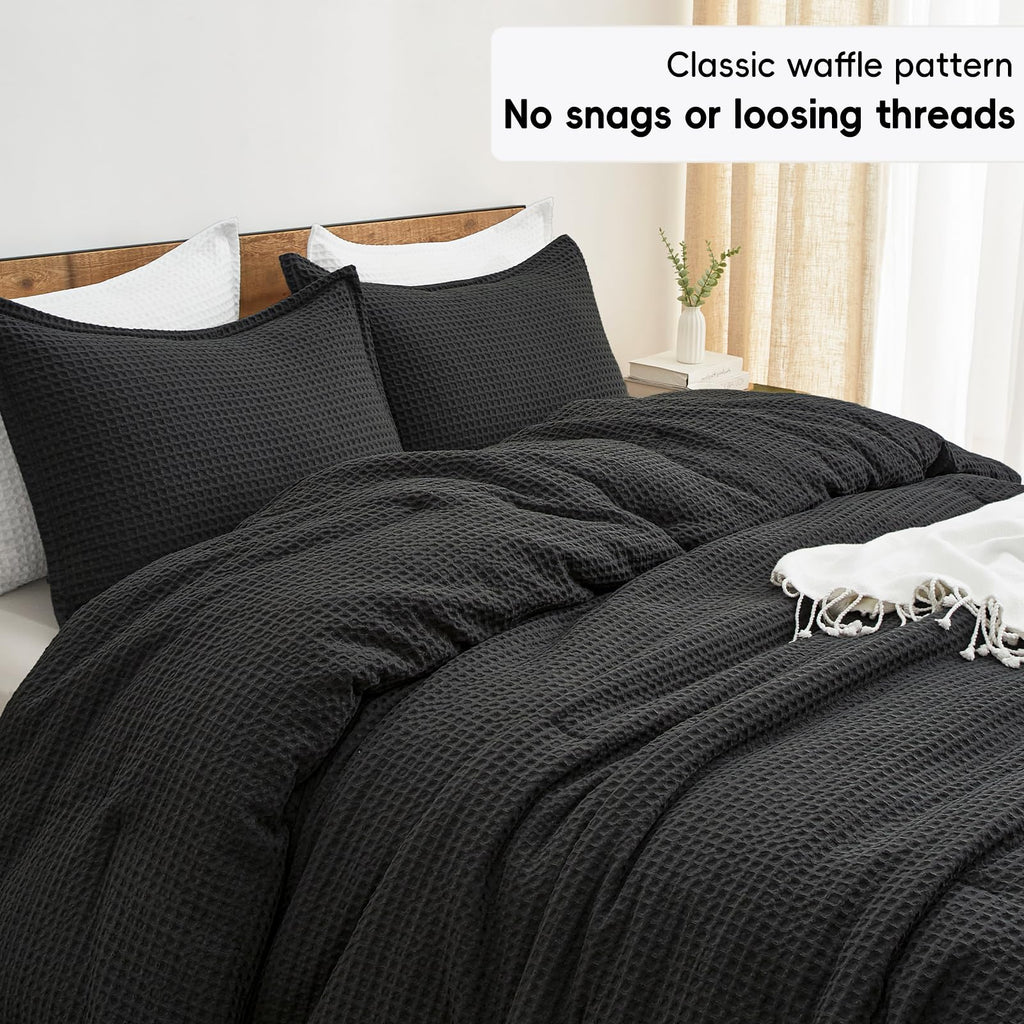 Phf 3 Pieces Waffle Weave Comforter Set Queen Size, Lightweight Breathable Comfy Bedding Set For All Season, Ultra Soft Textured