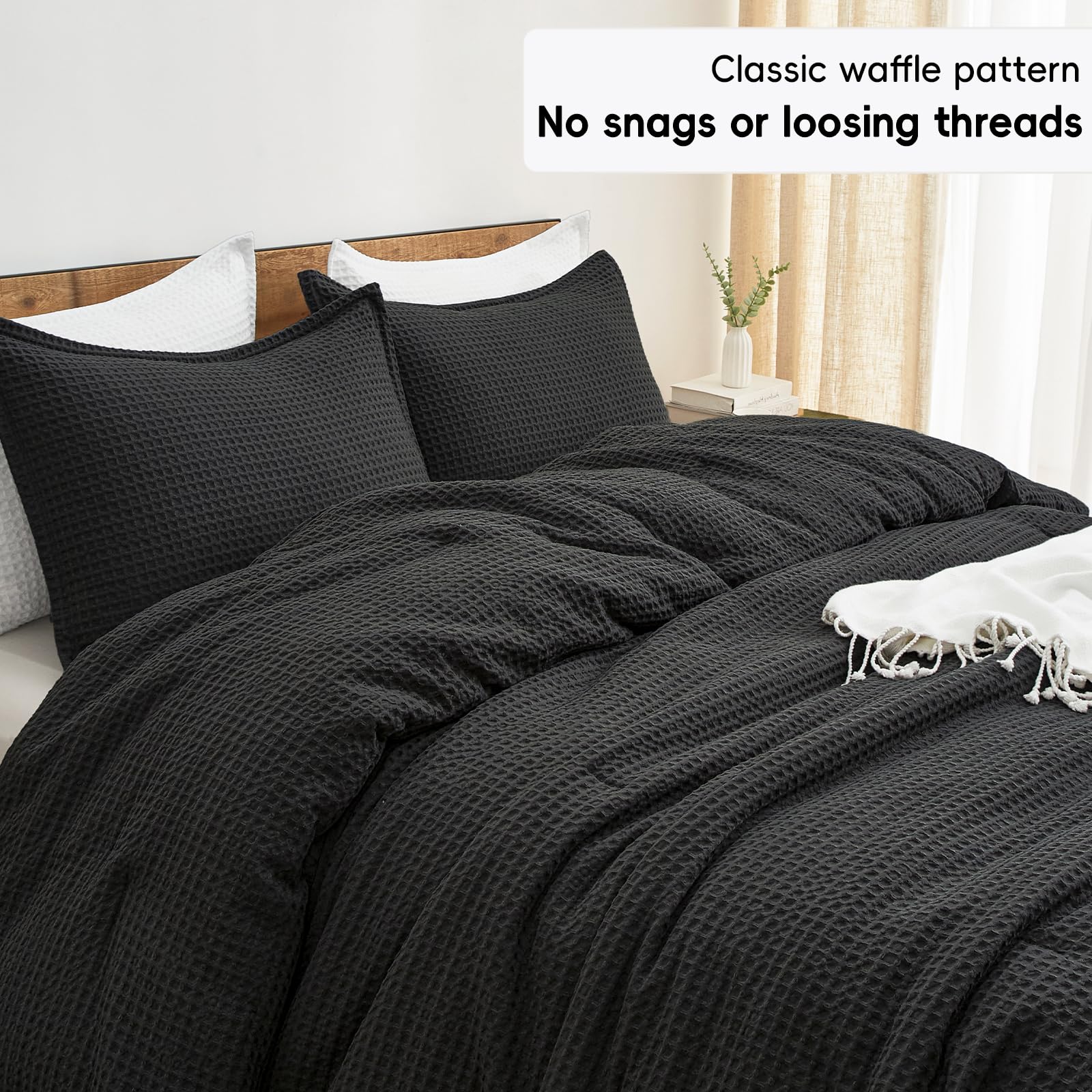 Phf 3 Pieces Waffle Weave Comforter Set Queen Size, Lightweight Breathable Comfy Bedding Set For All Season, Ultra Soft Textured