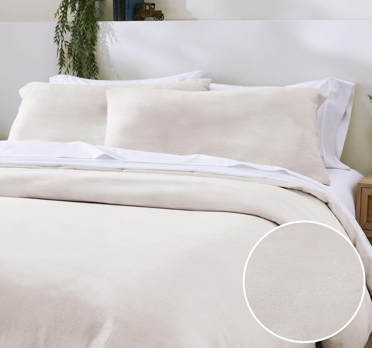 California Design Den Oversized King Duvet Cover Set, 3 Pc Set With Pillow Shams Textured Natural Duvet Cover, 120' X 98' To F