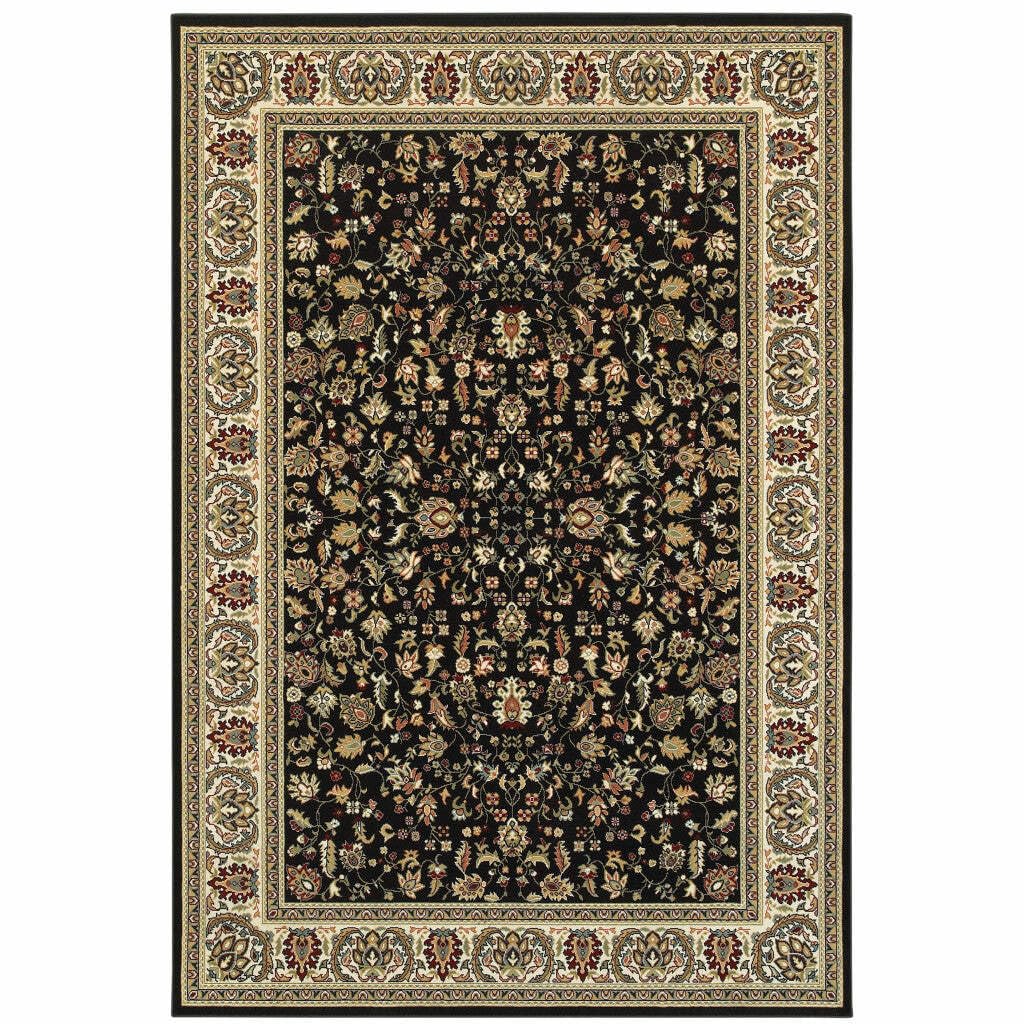 HomeRoots 509105 10 x 13 ft. Black & Ivory Oriental Power Loom Stain Resistant Rectangle Area Rug