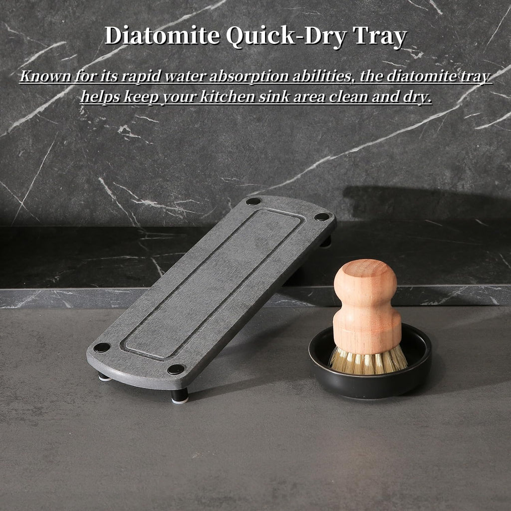Momeemo Matte Black Soap Dispenser Set Comes With Stainless Steel Pumps, Instant Dry Tray, And Dish Scrub Brush, Suitable For Ma