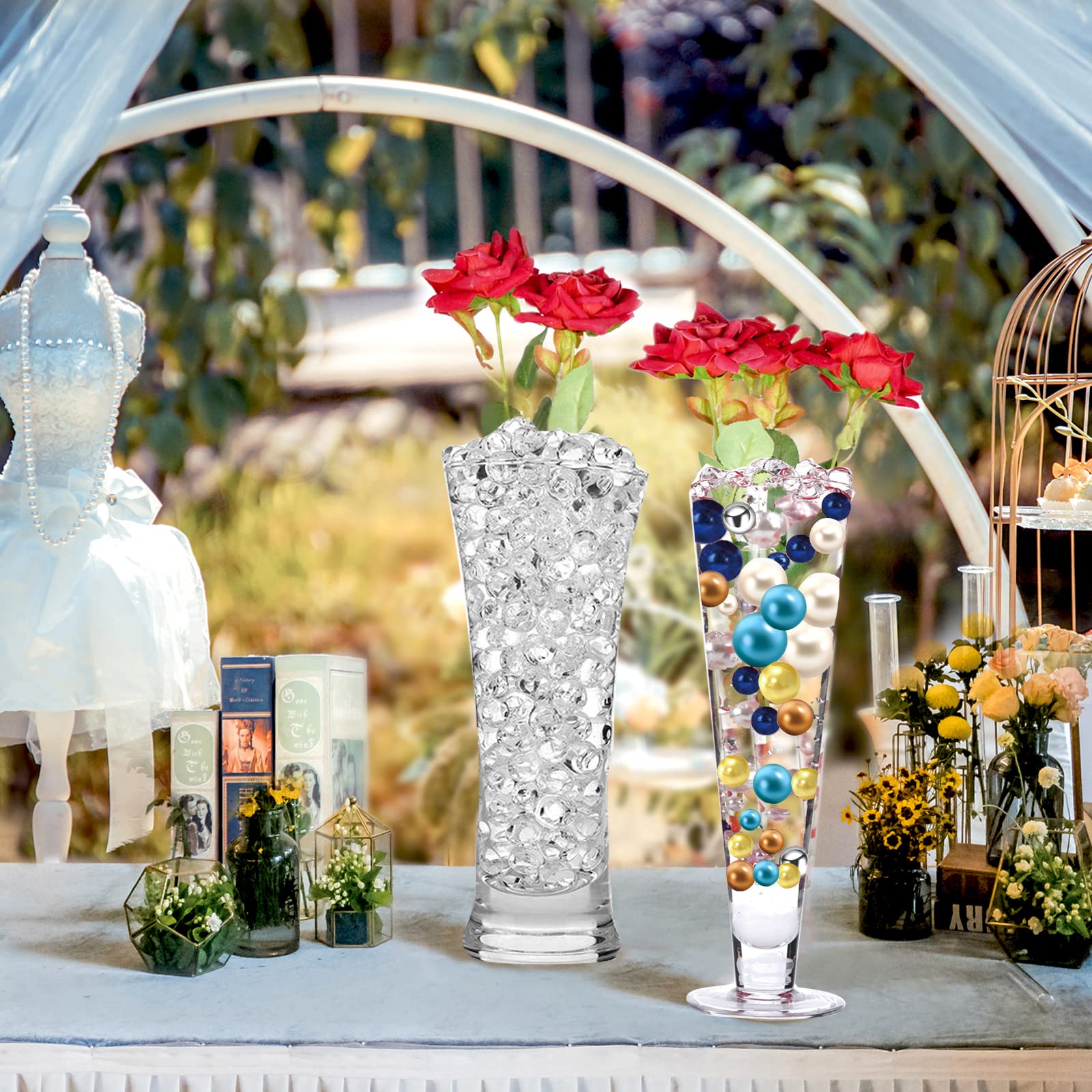 200 Pieces Floating No Hole Pearls And 6500 Pcs Transparent Water Gels,Floating Beads Pearls For Vases,Pearl Beads For Home Wedd