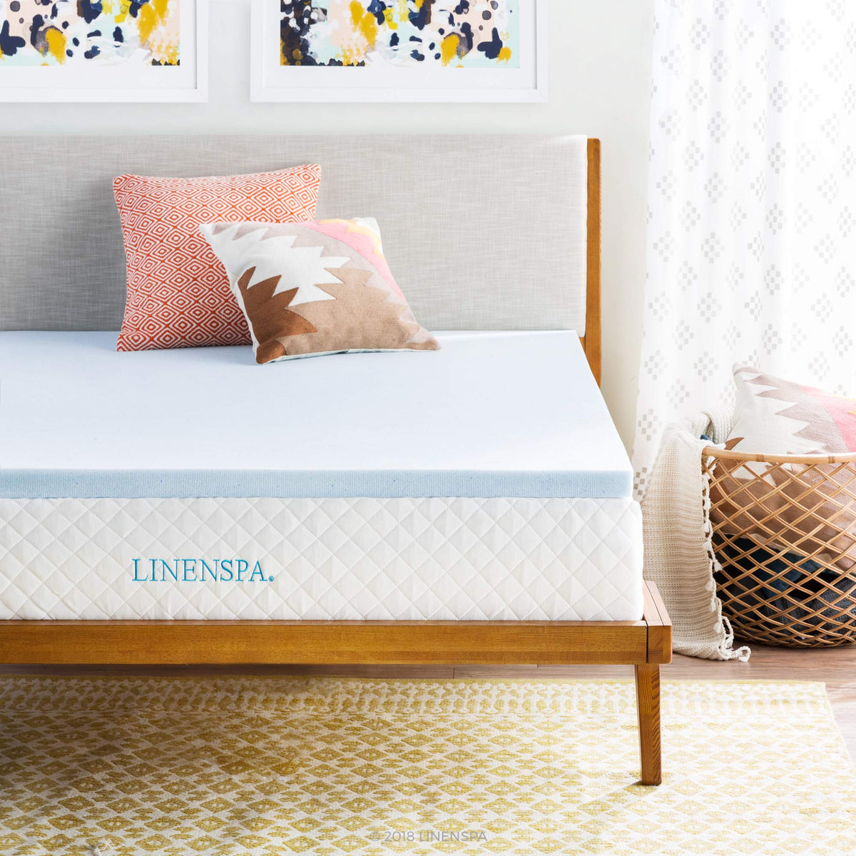 Linenspa 2 Inch Memory Foam Mattress Topper, Gel Infused Queen Mattress Topper, Certipur-Us Certified