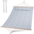 Suncreat Double Quilted Hammock With Hardwood Spreader Bar, Extra Large Soft Pillow, Heavy Duty 2 Person Hammock For Indoor, Out