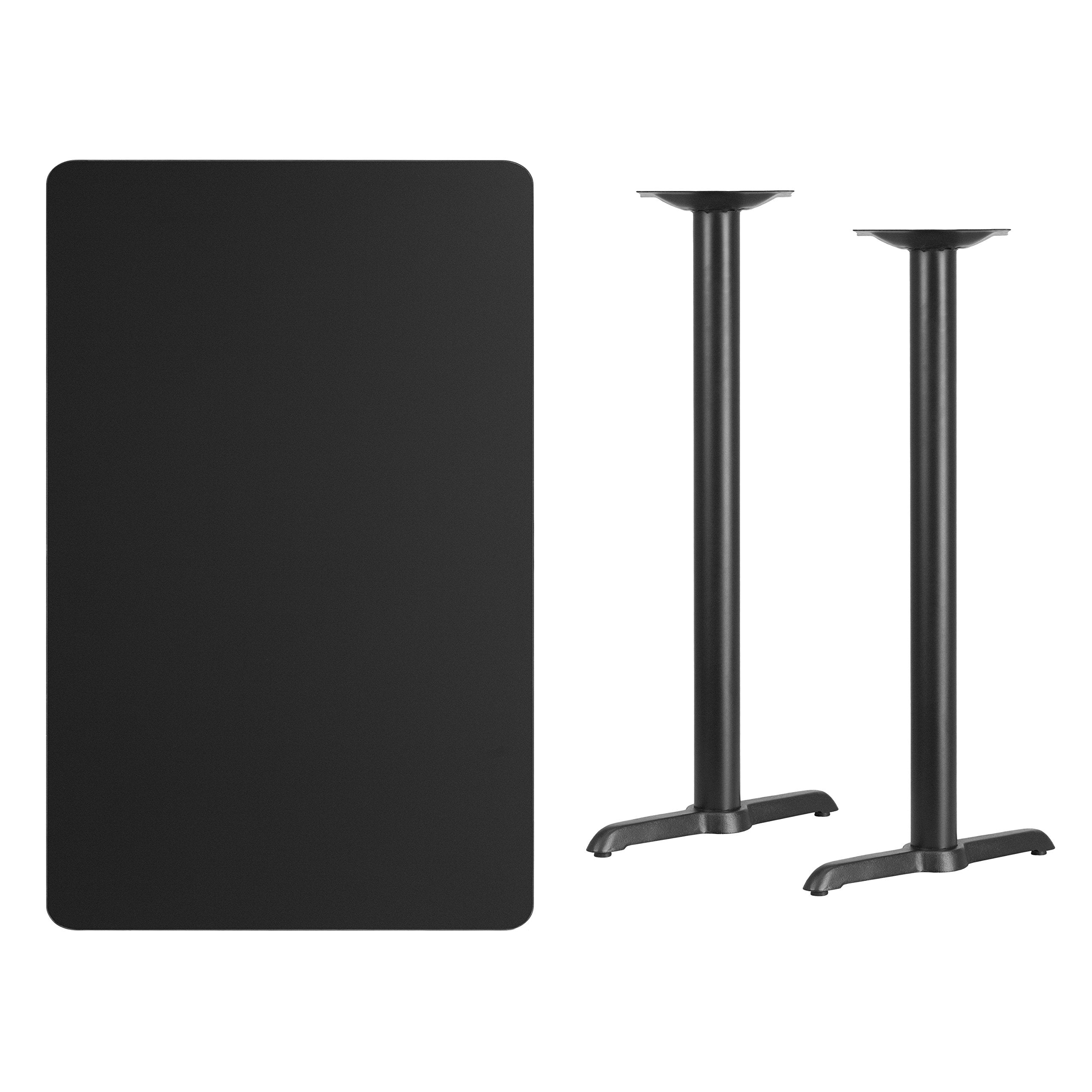 Flash Furniture 30'' X 48'' Rectangular Black Laminate Table Top With 5'' X 22'' Bar Height Table Bases
