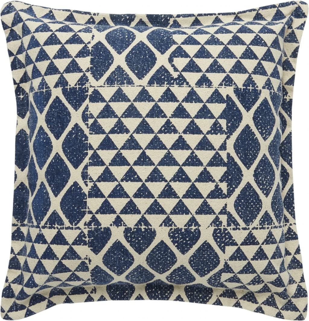 HomeRoots 100% Cotton Indigo and Beige Patchwork Throw Pillow