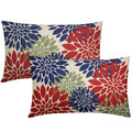 4Th Of July Pillow Covers 12X20 Inch Set Of 2, Patriotic Red Blue Green Dahlia Floral Print Holiday Decorative Rectangle Throw P
