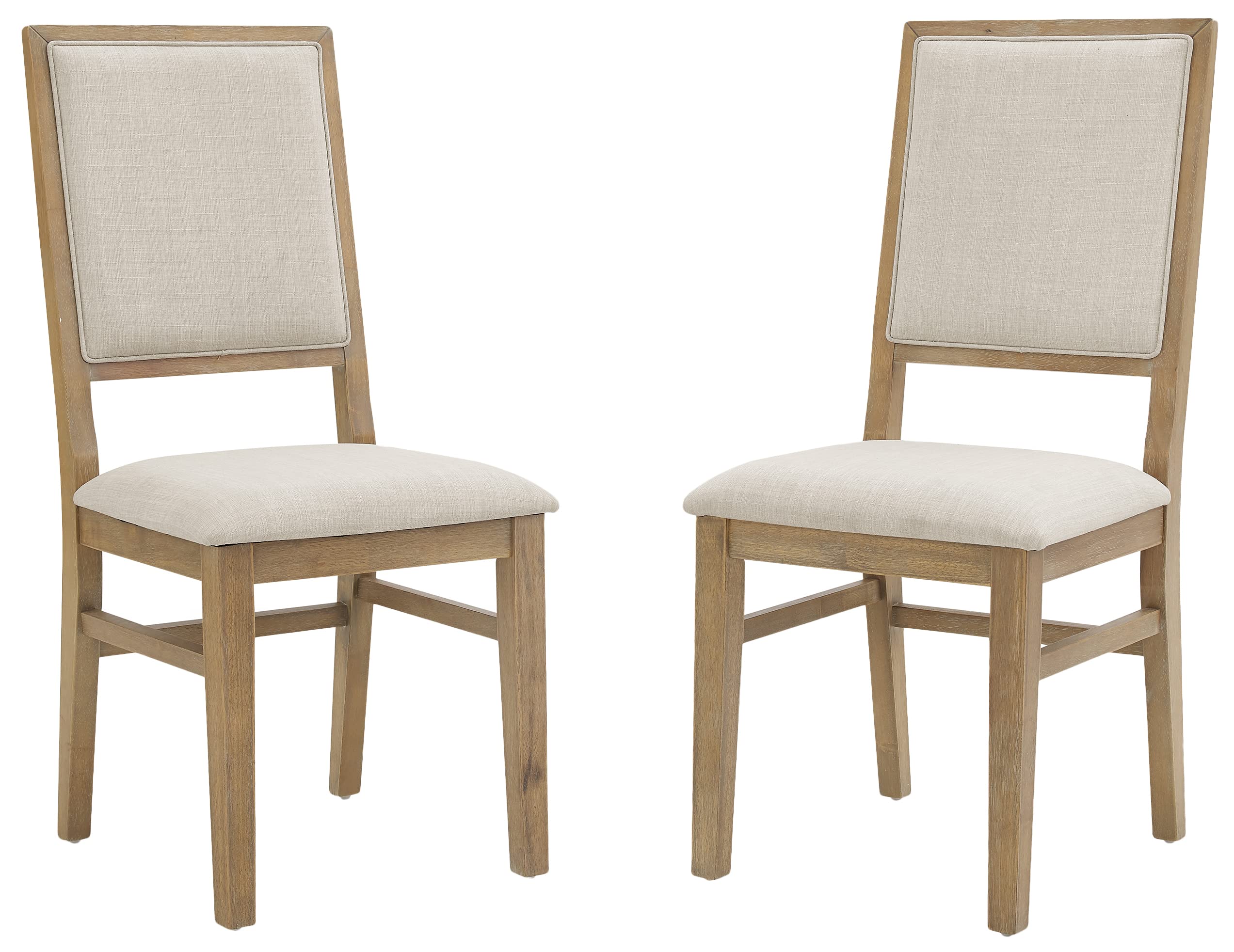 Crosley Furniture Joanna Modern Farmhouse Upholstered Wood Back Dining Chairs Set of 2, Rustic Brown/Creme