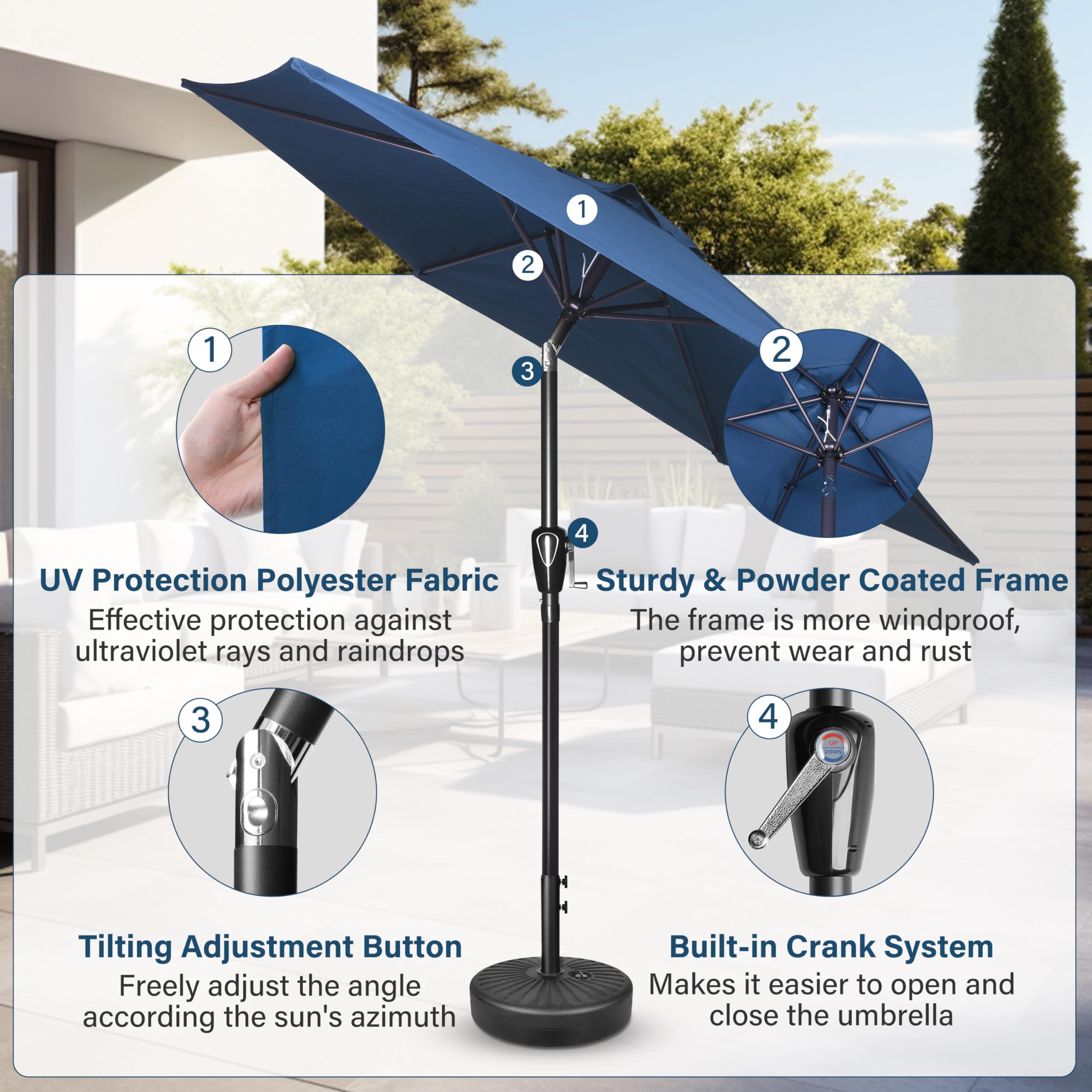 Simple Deluxe 2 Pack 7.5' Patio Umbrella Outdoor Table Market Yard Umbrella With 6 Sturdy Ribs For Backyard, Pool, Garden, Deck, Blue