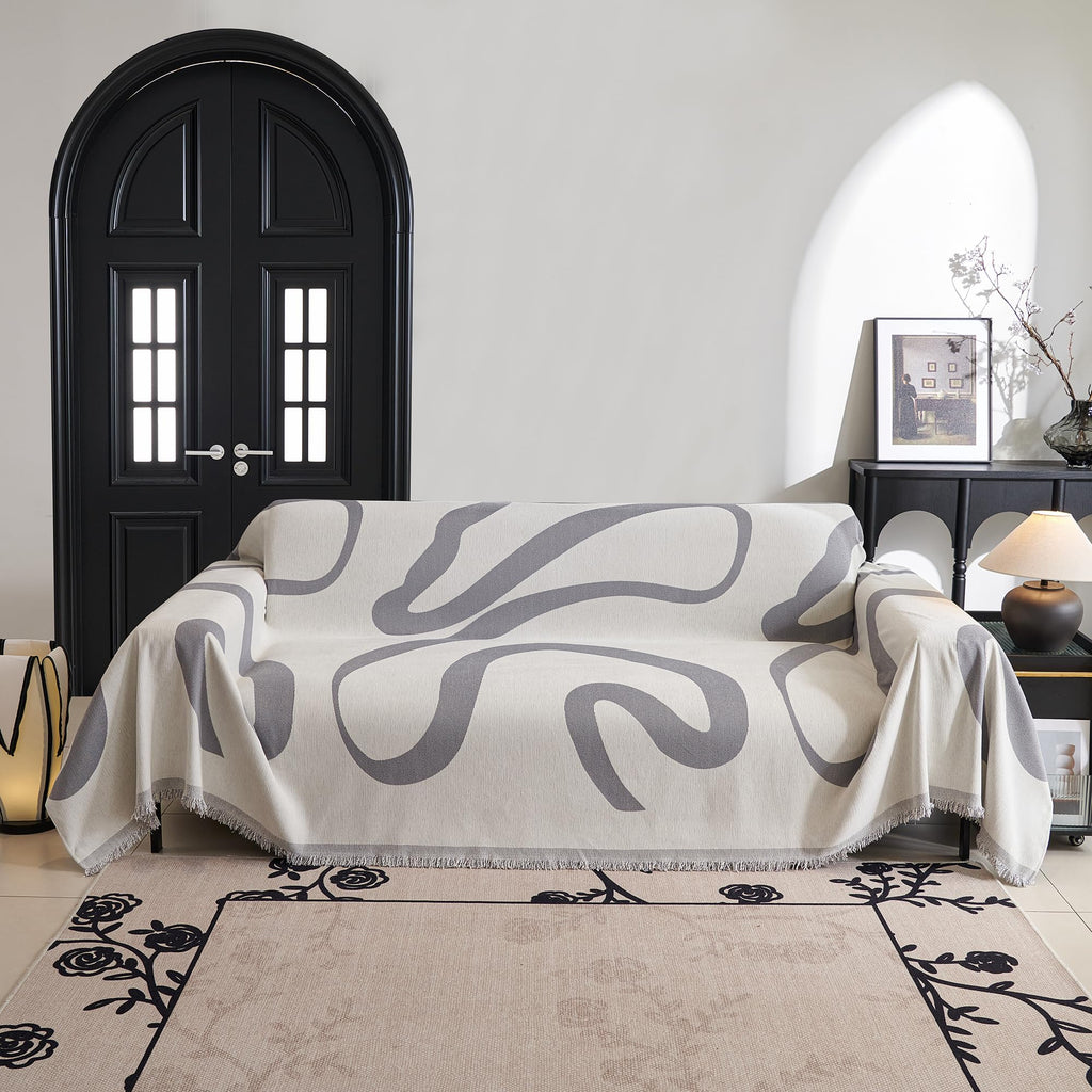Mysky Home Boho Couch Cover Super Soft Couch Covers For 2-3 Cushion Couch Sofa, Modern Grey Jacquard Sofa Slipcover Loveseat Futon Cover, Couch Covers For Sectional Sofa, 71' X 118', Grey Curve