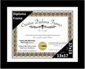 Creative Picture Frames 13x17 Classic Black Diploma Frame with White Mat Glass Easel and Installed Wall Hangers | Frame Holds 16