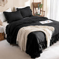 Masaca Black Ruffled Comforter King,Shabby Boho Chic Farmhouse King Bedding Comforter 3 Pieces Vintage Ultra Soft Rustic Bedding