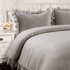 Lush Decor Reyna Ruffle Comforter Set - 3 Piece Cozy Ruffled Bedding Set - Timeless Elegance And Comfort For Bedroom - King, Gra