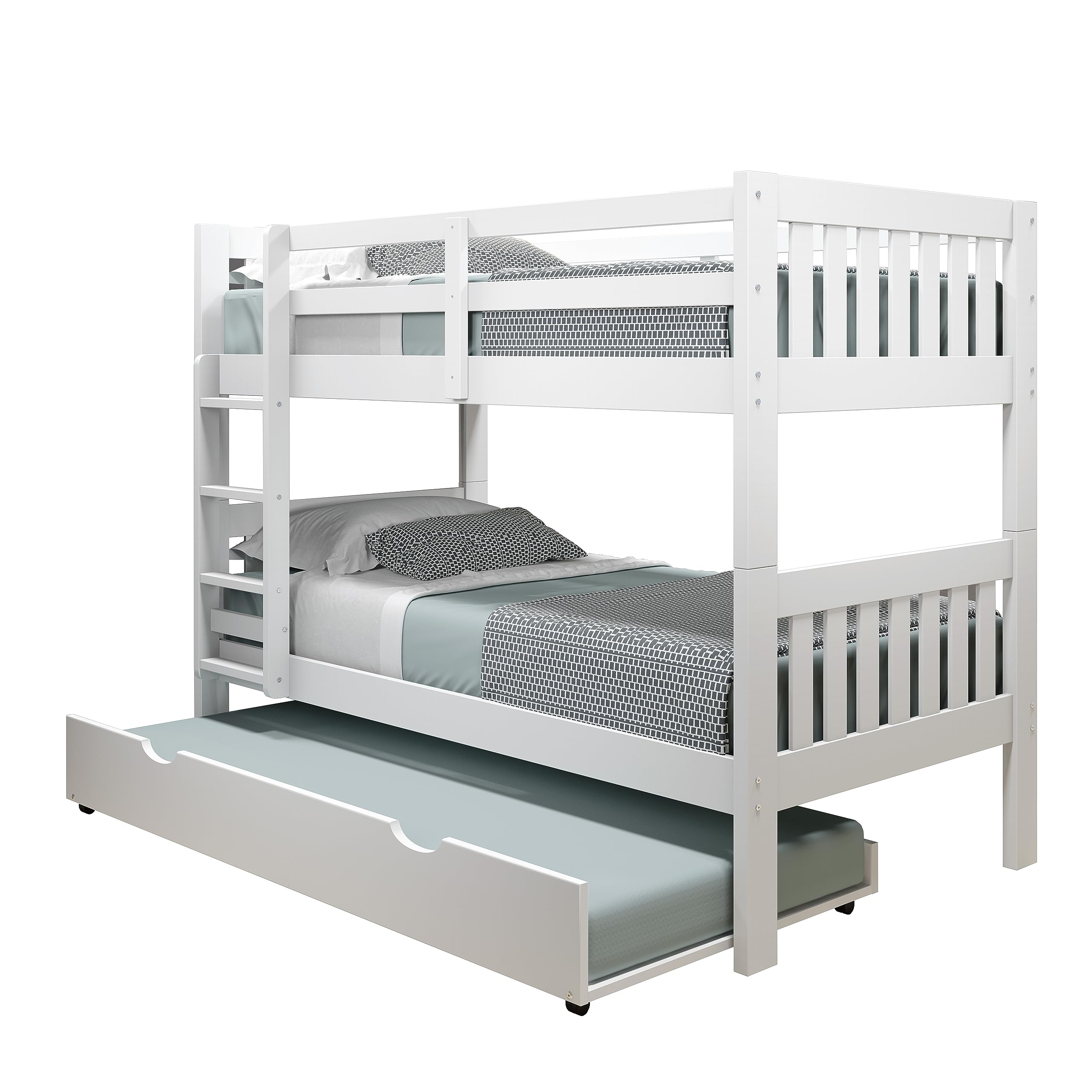 Donco Kids Austin Mission Twin Over Twin White Bunkbed with Twin Trundle