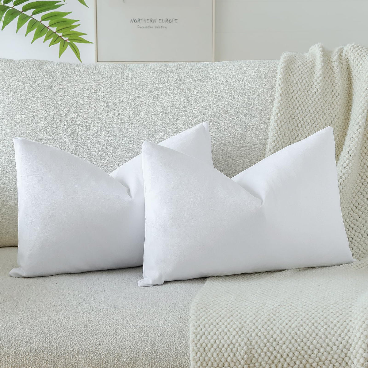 Otostar Velvet Soft Solid Decorative Throw Pillow Covers 12 X 20 Inch Pillow Covers Lumbar Cushion Case Couch Pillowcases For Sofa Bed Home Decor Pack Of 2 (Pure White)
