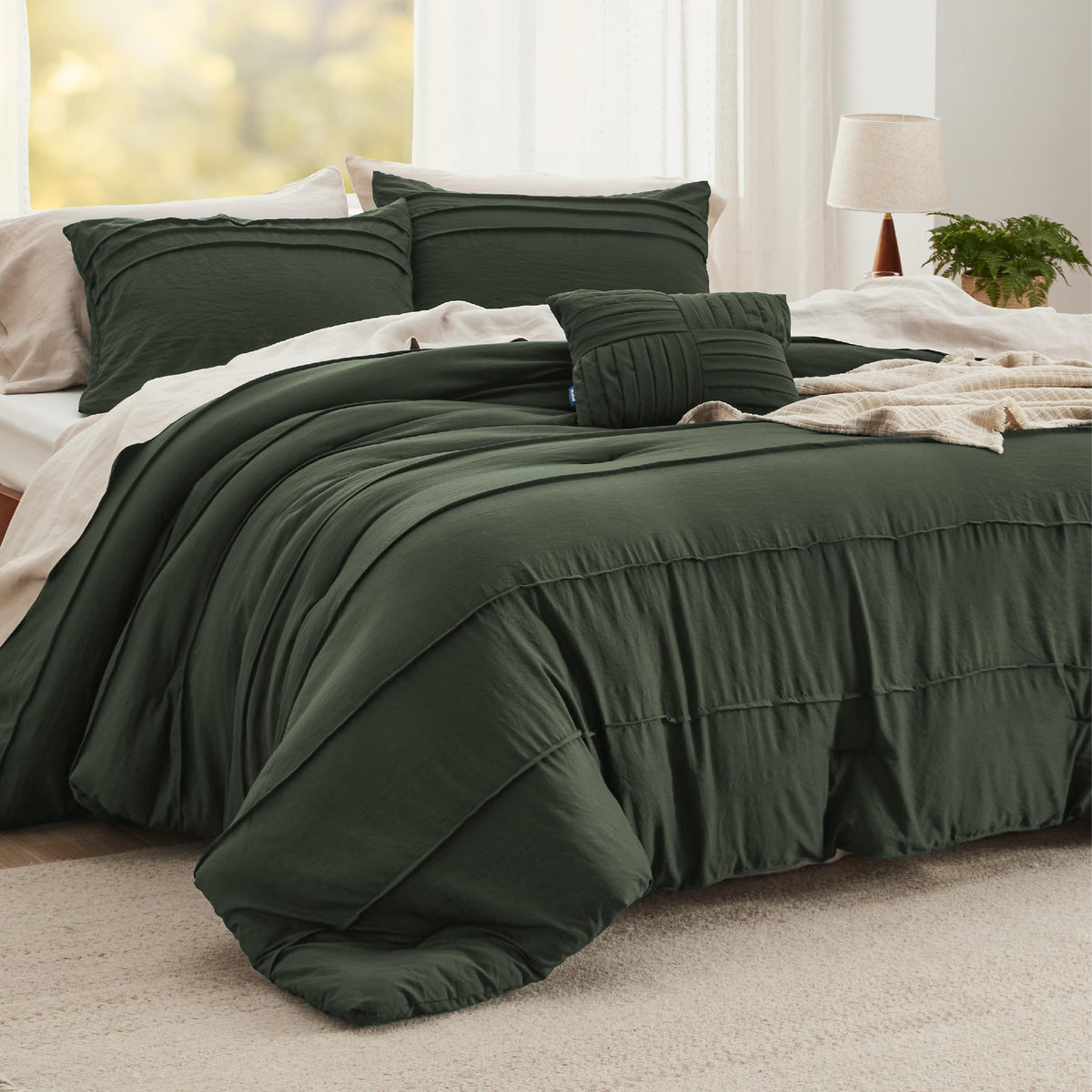 Bedsure Olive Green Full Size Comforter Set - 4 Pieces Pinch Pleat Bed Set, Down Alternative Warm Bedding Sets For All Season, 1