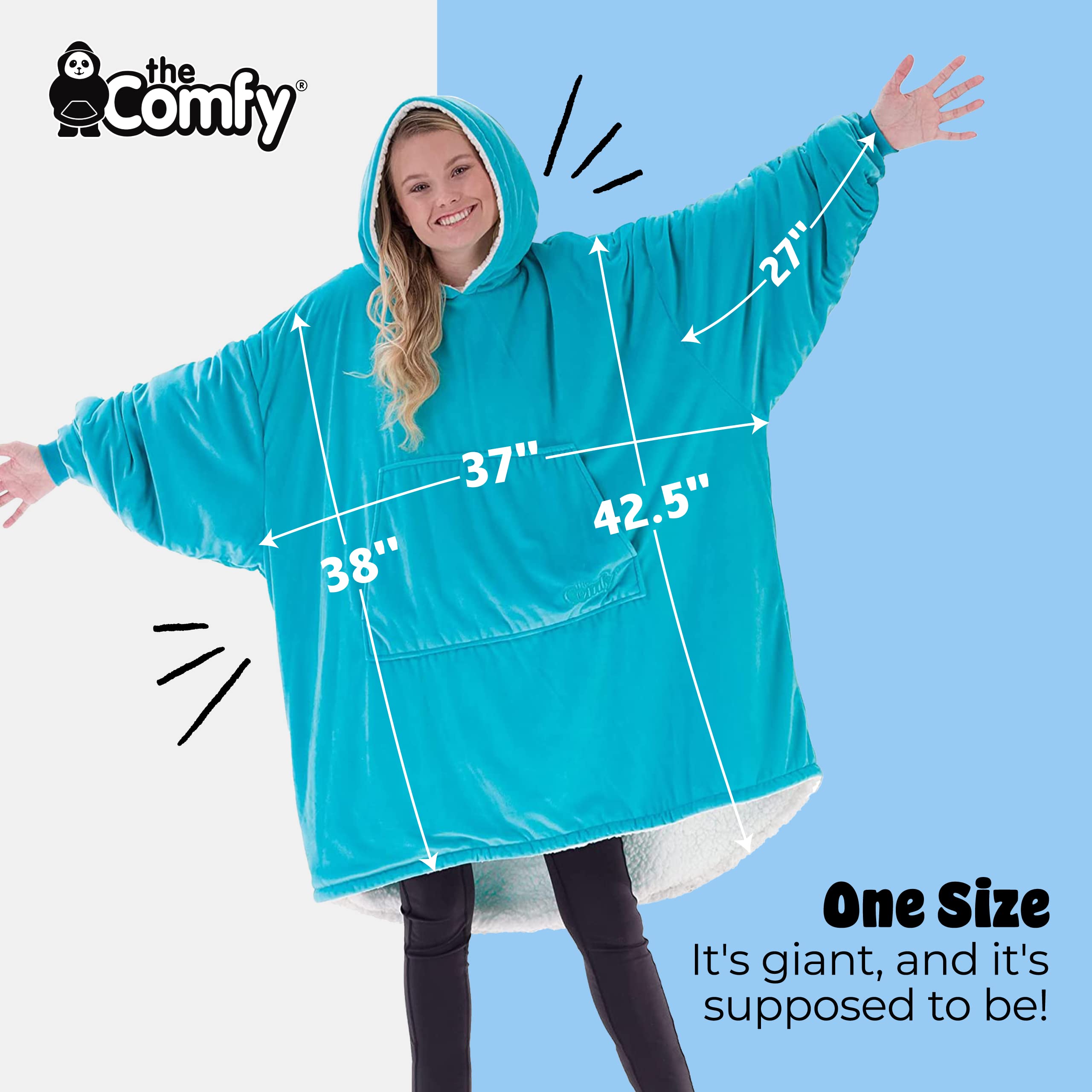 THE COMFY Original Oversized Microfiber & Sherpa Blanket - Aqua, One Size Fits All, Model 810066401310-FBA-UK