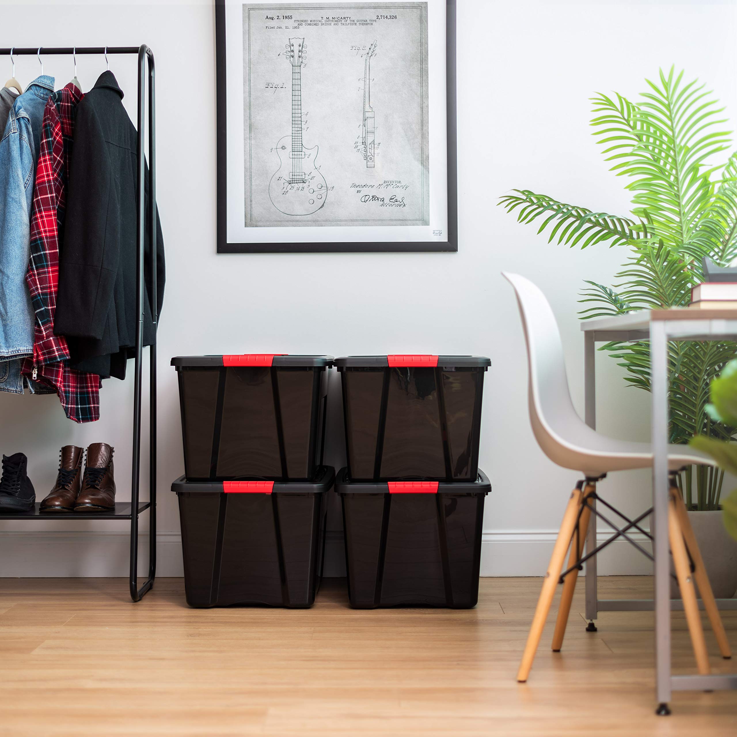 Iris Usa 72 Qt Stackable Plastic Storage Bins With Lids, 4 Pack - Bpa-Free, Made In Usa - Garage Organizing Solution, Latches, D