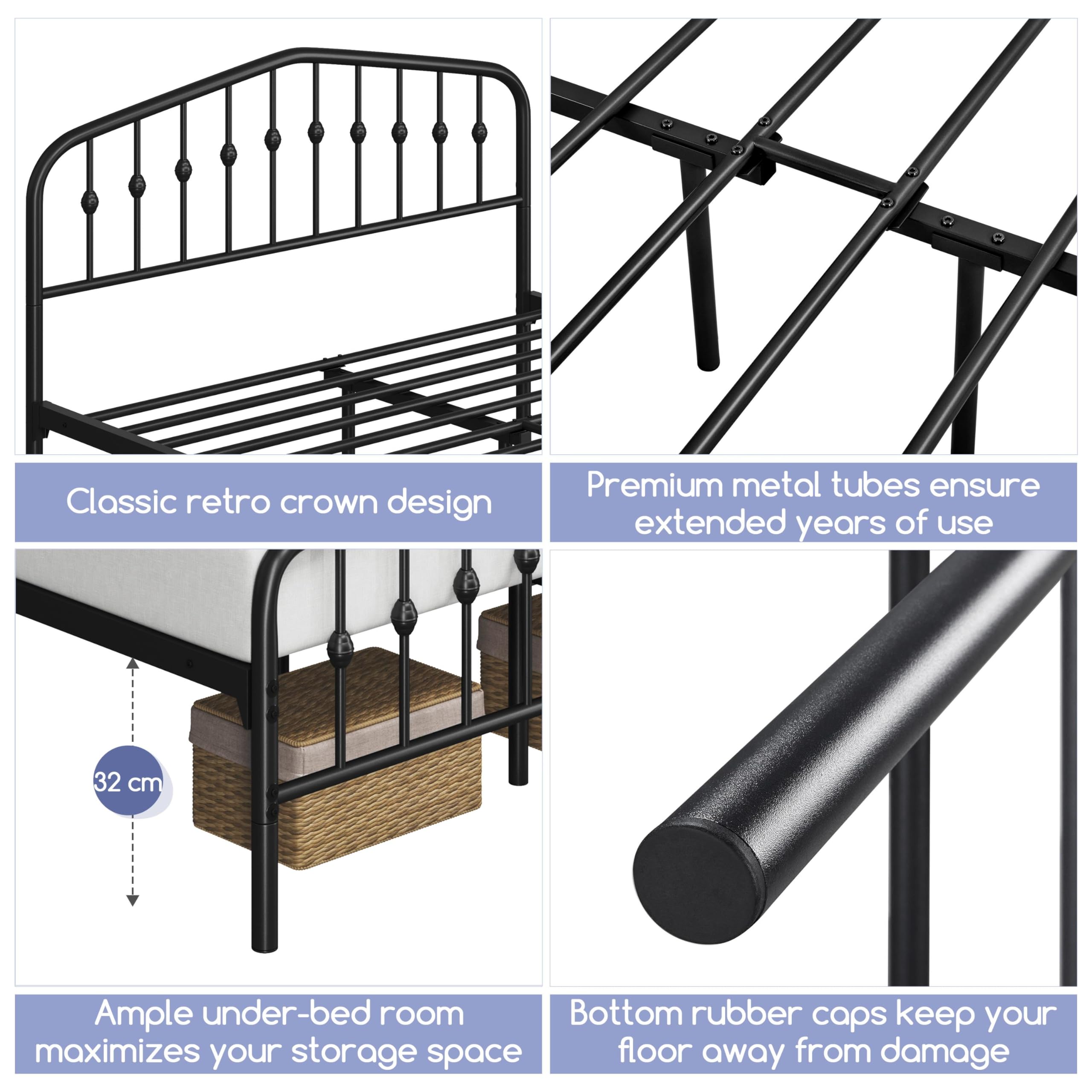 Yaheetech Queen Bed Frames Metal Platform Bed With Victorian Style Wrought Iron Headboard And Footboard/Easy Assembly/No Box Spring Needed/Black Queen Bed