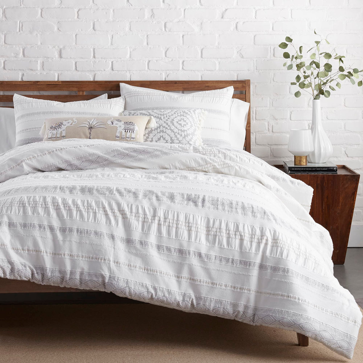 Levtex Home - Pickford Duvet Cover Set - Full/Queen Duvet Cover + Two Standard Pillow Cases - Grey, Taupe, Off-White - Jacquard