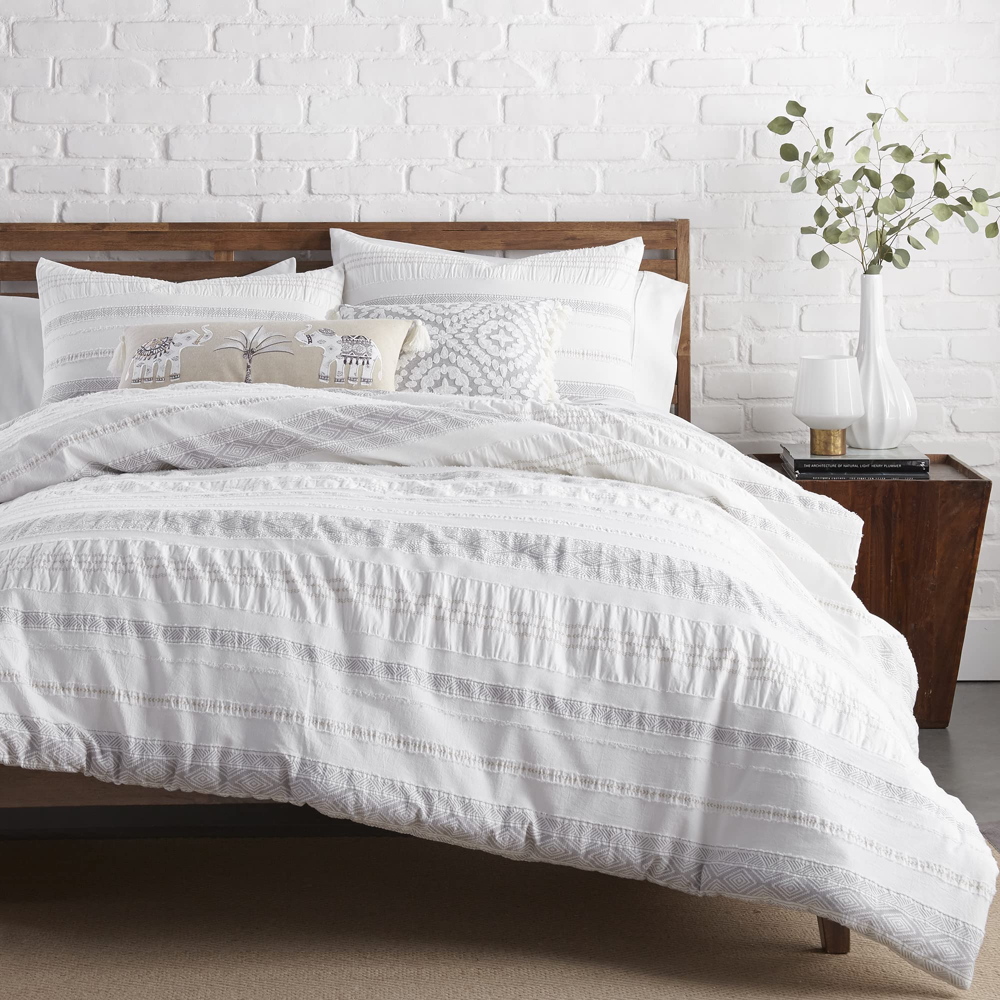Levtex Home - Pickford Duvet Cover Set - Full/Queen Duvet Cover + Two Standard Pillow Cases - Grey, Taupe, Off-White - Jacquard