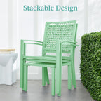 Best Choice Products 3-Piece Outdoor Bistro Set, Stackable Modern Steel Furniture For Porch, Garden W/ 2 Chairs, Table, Geometric Decor - Mint Green