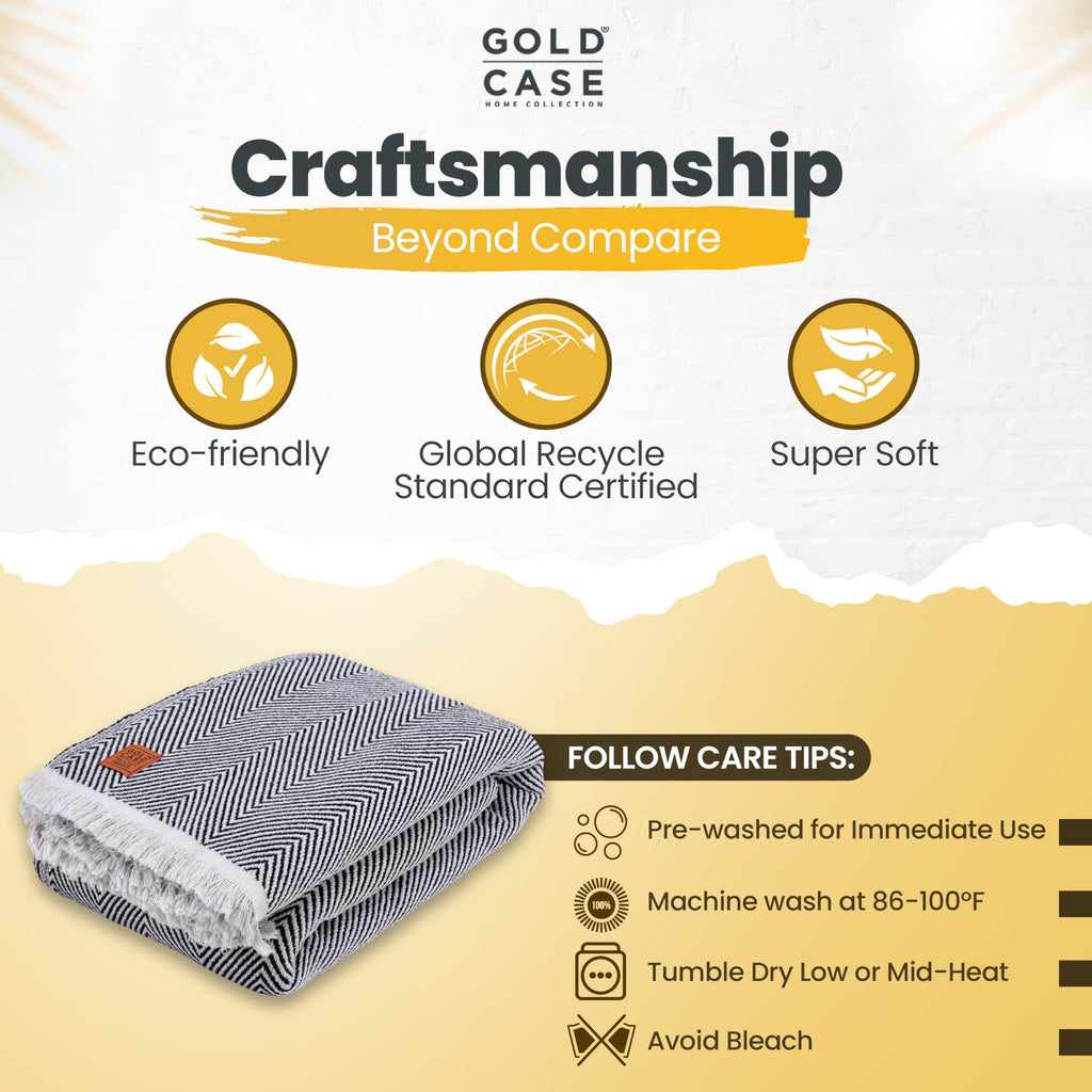 Gold Case Turkish Bed Blanket - 100% Recycled Cotton Bed Blankets 71X90 - Soft Cotton Blankets Twin/Twin Xl Size - Layering Ligh