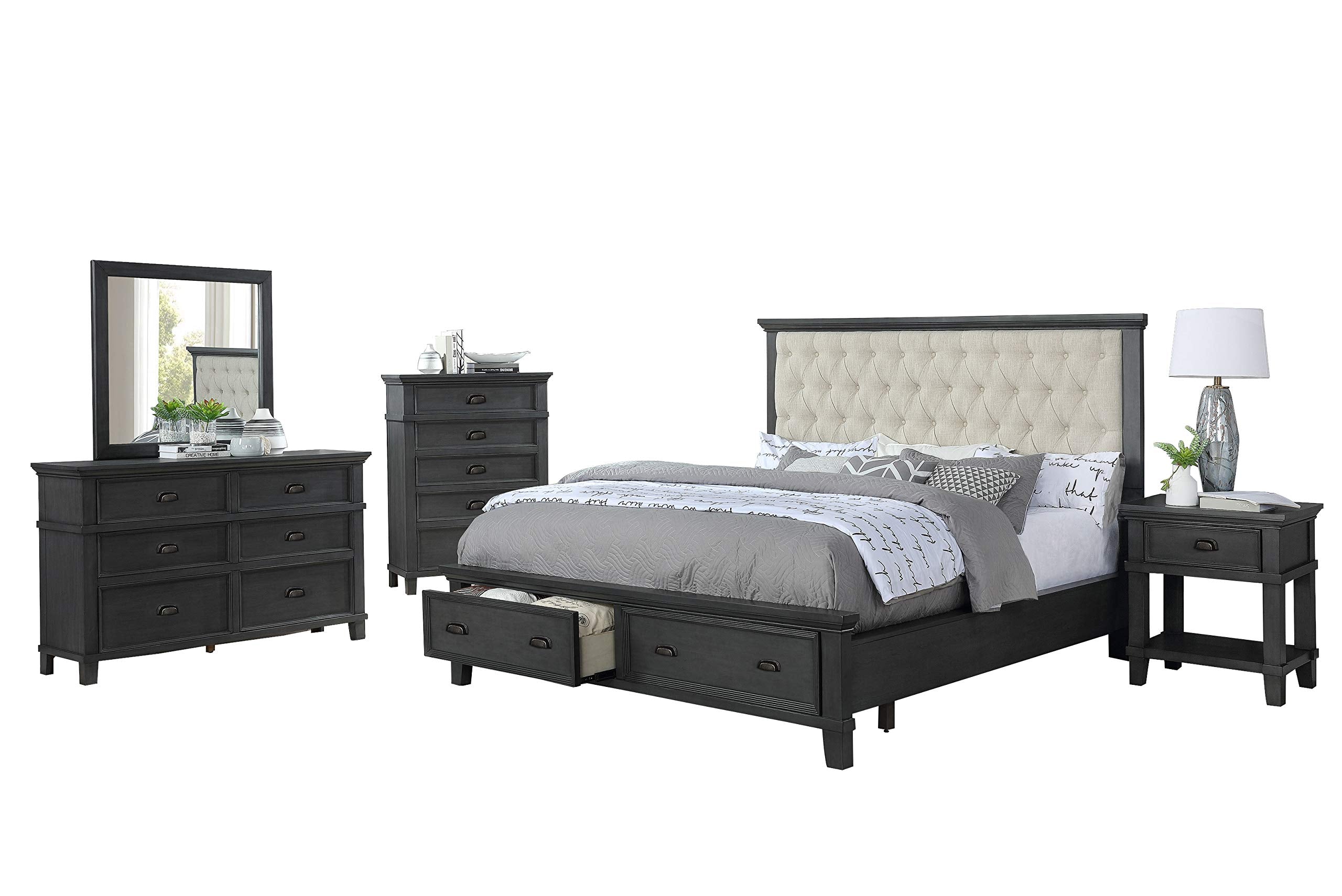 Best Quality Furniture 5Pc Queen Bed + Dresser + Mirror + Nightstand + Chest, Gray