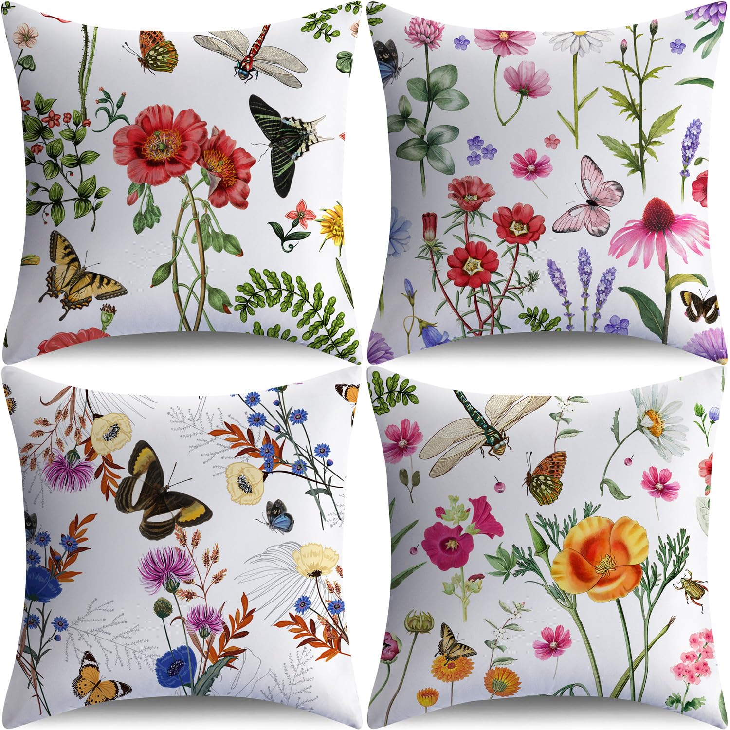 Nightwish Outdoor Waterproof Pillow Covers 18X18 Set Of 4 Spring Summer Decorative Floral Throw Pillow Covers Farmhouse Sofa Cou