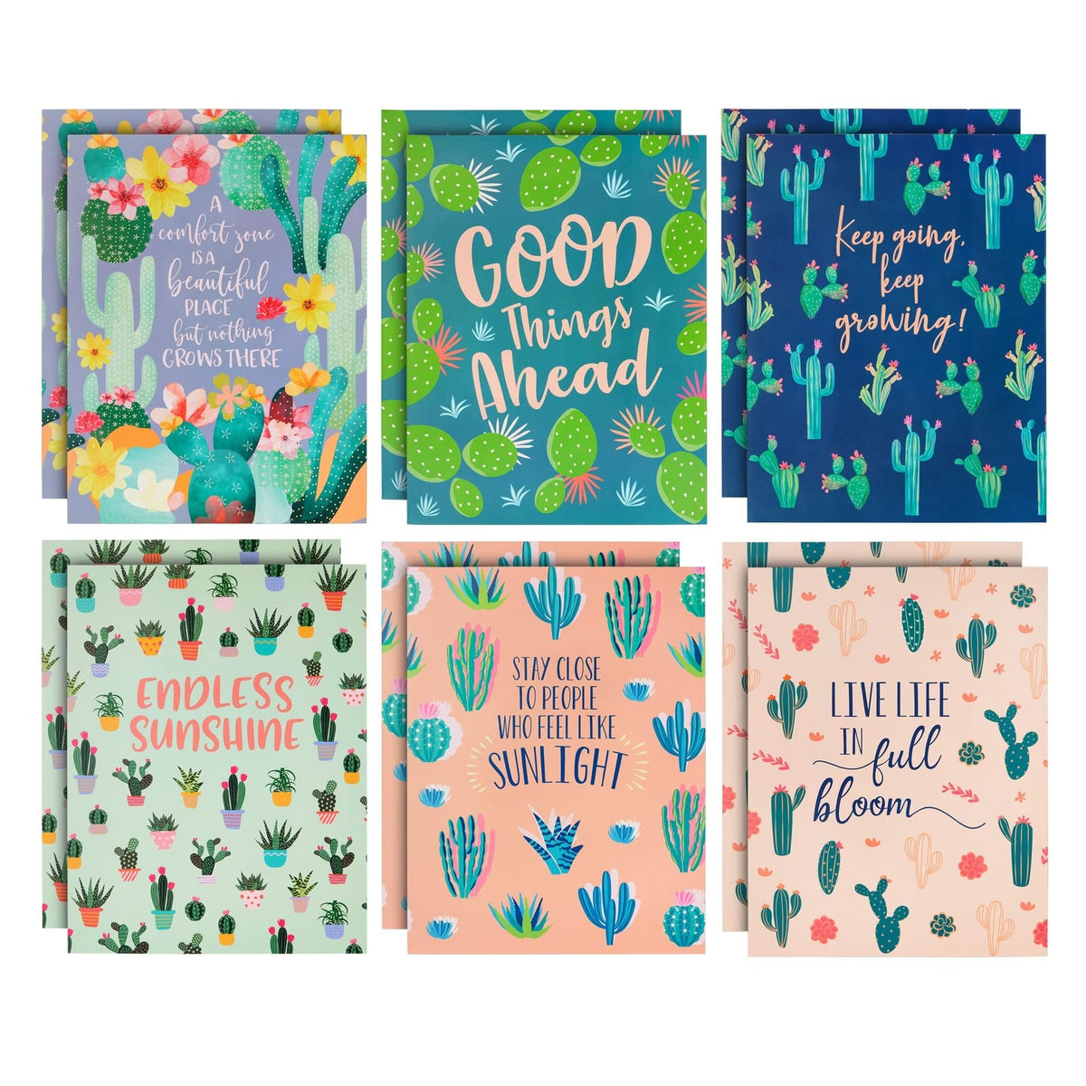 12 Pack Inspirational 2 Pocket Folders, Letter Size, 6 Decorative Motivational Designs For School, Home, Office, Women Girls (9X