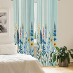 Ambesonne Spring Window Curtains, Modern Garden With Leafy Lavenders And Daisy Huddle With Boho Stripes, Lightweight Decor 2-Pan