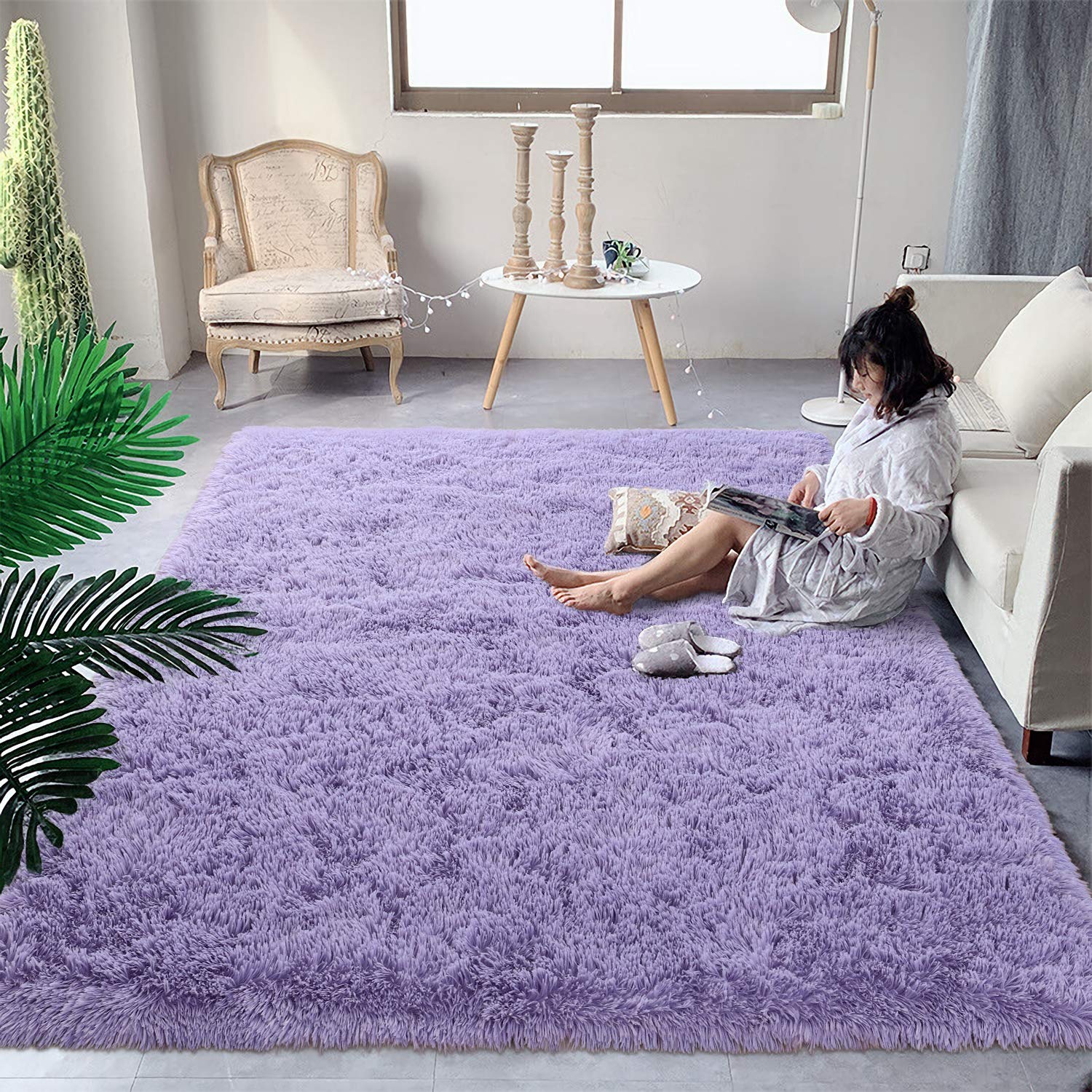 DweIke Super Soft Shaggy Rugs Fluffy Carpets, 4x6 ft, Purple Area Rug for Living Room Bedroom Girls Kids Room Nursery Home Decor