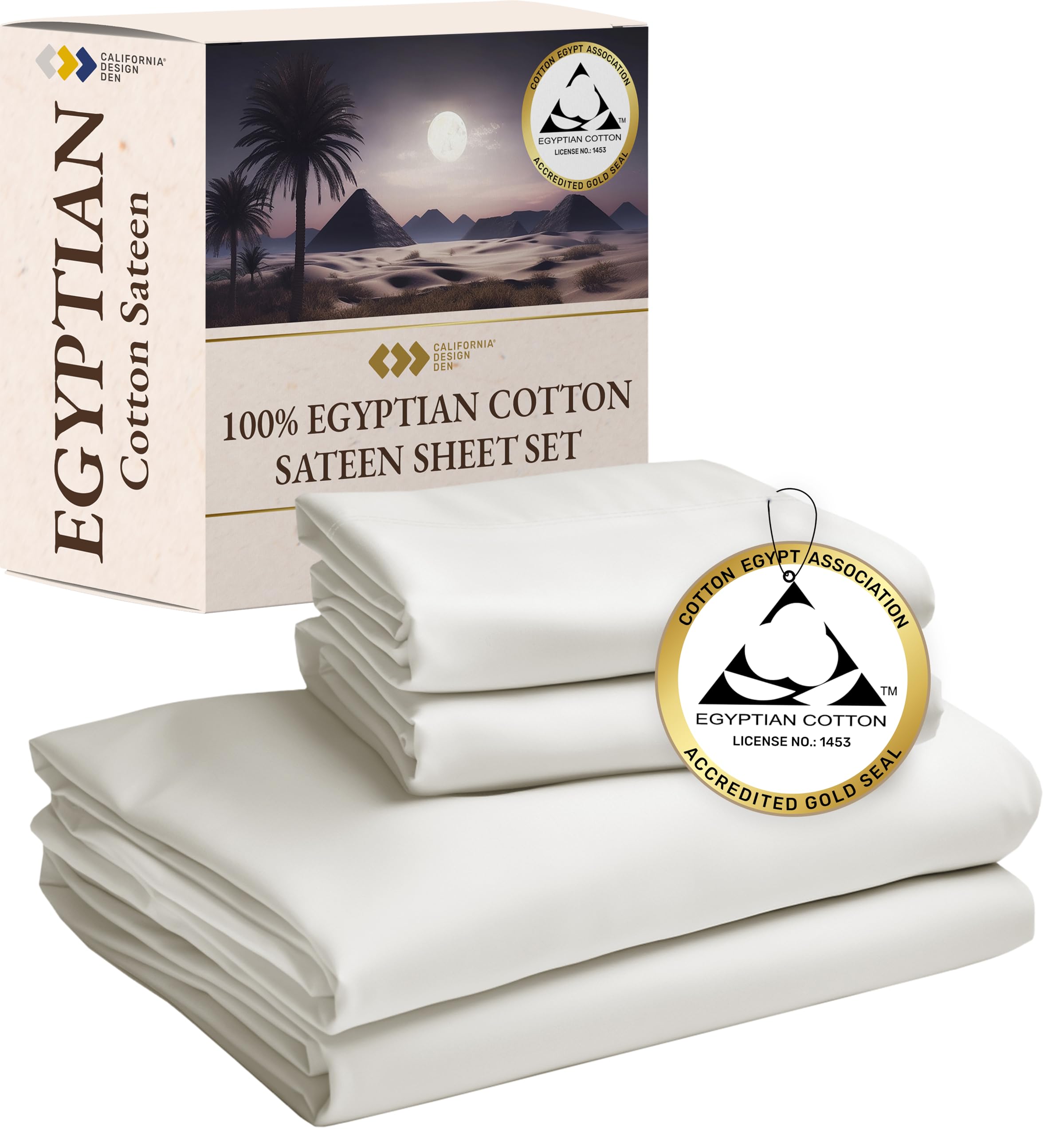 California Design Den Certified Luxury 100% Egyptian Cotton Bed Sheets Queen Size, Deep Pocket Bed Sheets Set, Sateen Cooling Sh