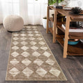 Lahome Moroccan Treills Runner Rug - 2x6 Beige Washable Rug Runner Carpet Runners for Hallway 6ft Non Skid, Checkered Long Kitch