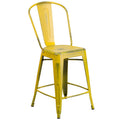 Flash Furniture Carly Commercial Grade 24 High Distressed Yellow Metal Indoor-Outdoor Counter Height Stool with Back