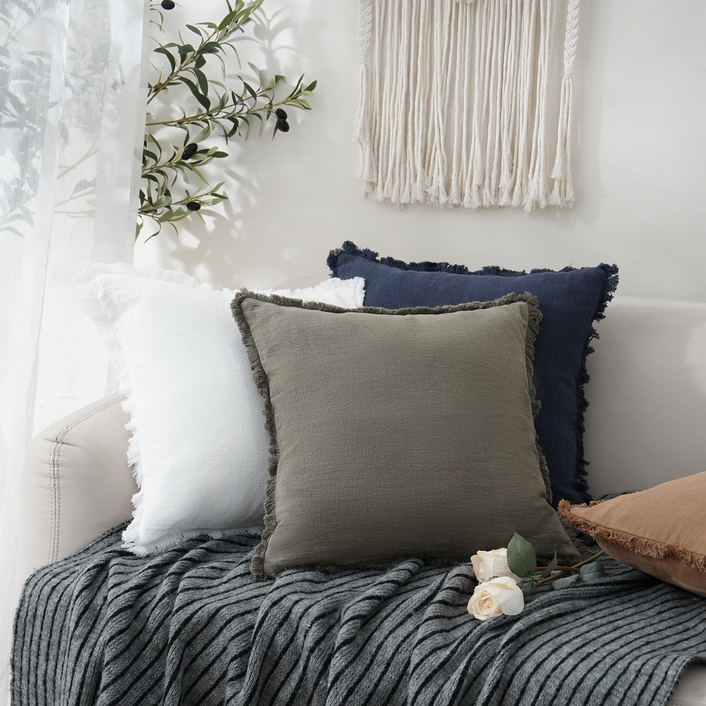 Foindtower Set Of 2 Decorative Linen Fringe Throw Pillow Covers Cozy Boho Farmhouse Cushion Cover With Tassels Soft Accent Pillo