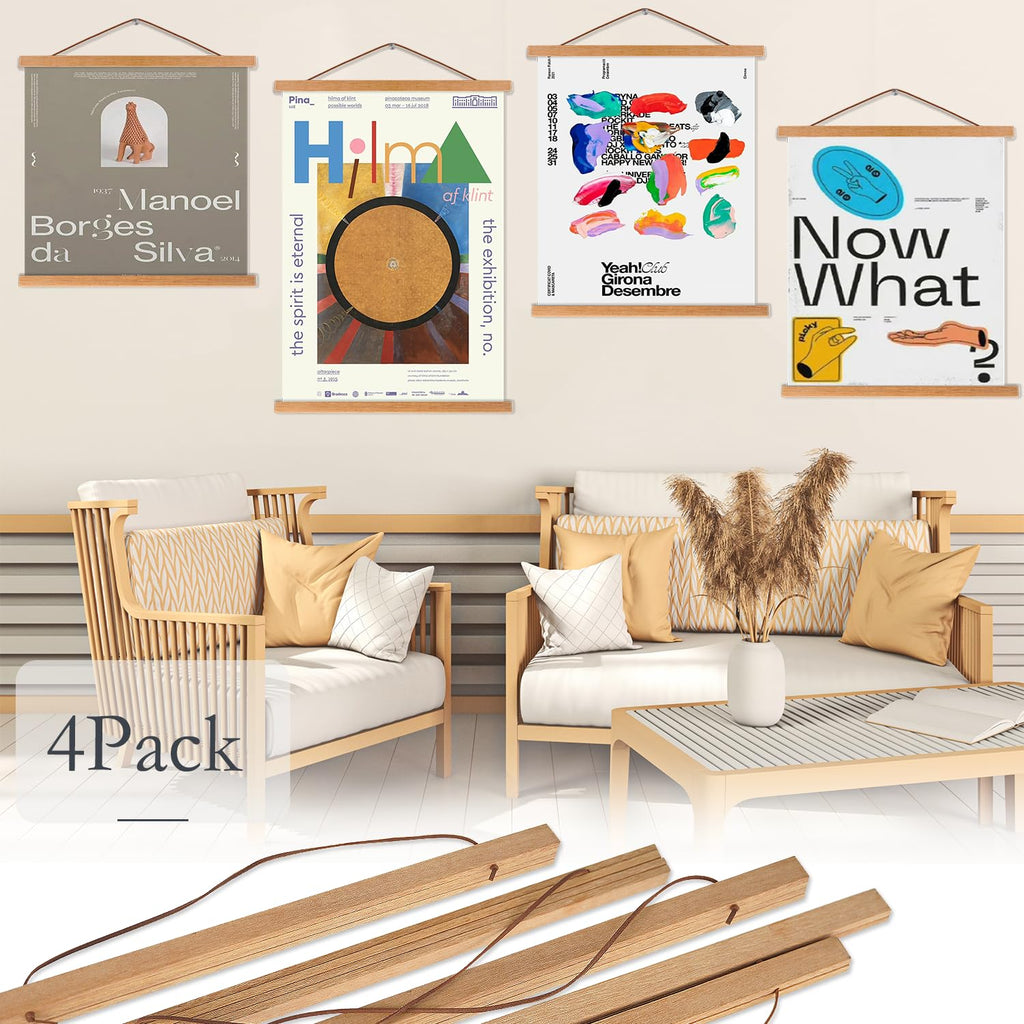 Artmag 4 Packs Magnetic Poster Hanger Frame, 13X19 13X22 13X24 Light Wood Wooden Magnetic Poster Frame For Maps Artwork Canvas P