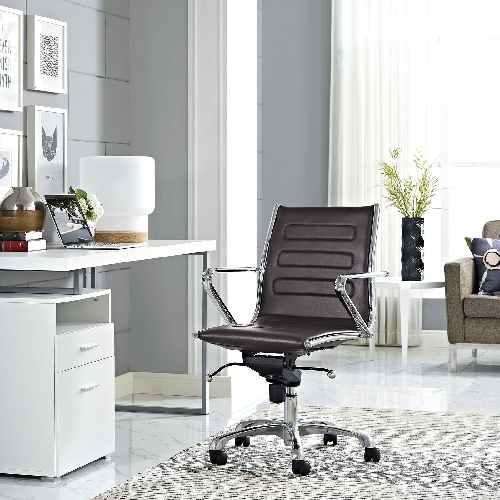Modway Ascend Faux Leather Adjustable Swivel Office Chair in Brown