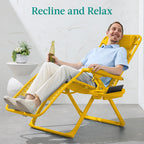 Best Choice Products Adjustable Zero Gravity Chair, Monochromatic Color Folding Patio Recliner W/Side Tray, Headrest - Sunflower