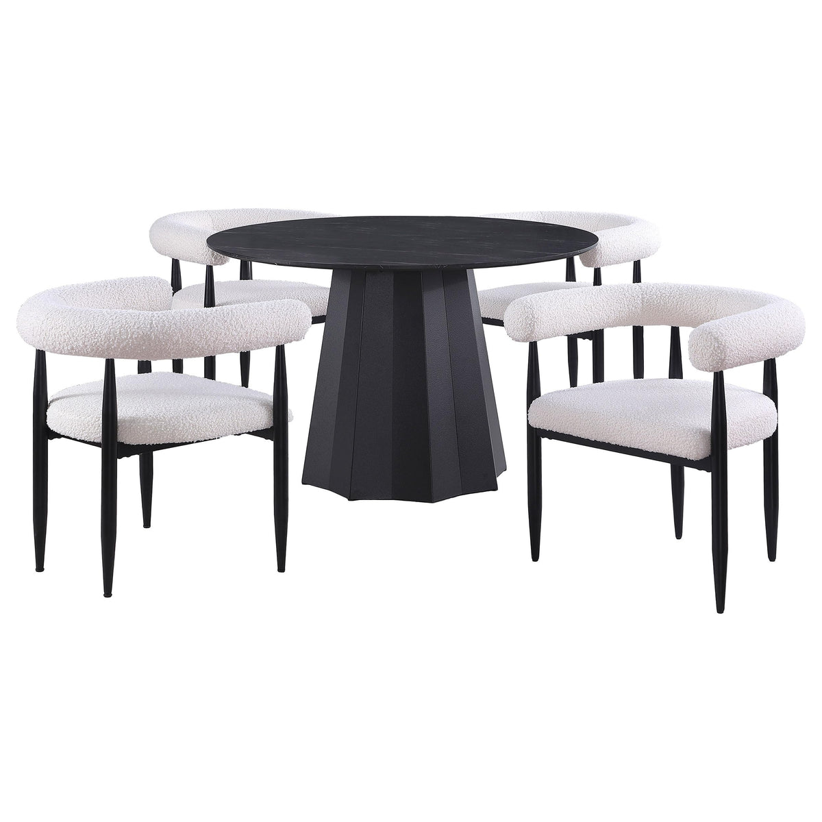 Coaster Home Furnishings Camden 5-Piece Round Faux Marble Top Dining Table Set Black