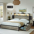 HAUSOURCE Full Bed Frame with Bookcase Headboard and 2 Drawers LED Lights Metal Platform Non-Slip Without Noise Strong Metal Sla