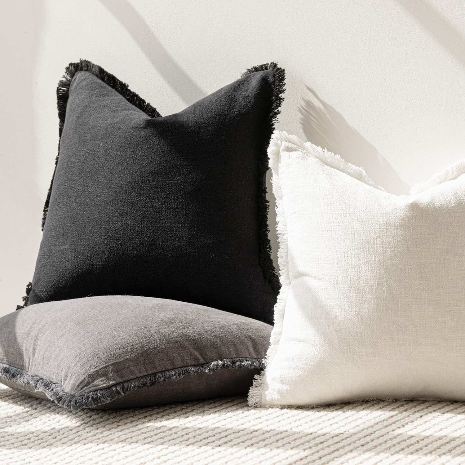 Foindtower Decorative Linen Fringe Throw Pillow Covers Cozy Boho Farmhouse Cushion Cover With Tassels Soft Accent Pillowcase For