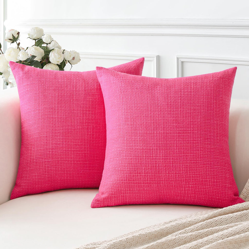 Otostar Linen Throw Pillow Covers Set Of 2 Decorative Square Pillowcases Cushion Covers 26X26 Inch For Home Decor Sofa Bedroom Car 65 X 65 Cm Hot Pink