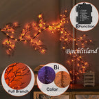 Birchlitland Halloween Lighted Garland 6Ft 120L Orange And Purple Bi-Color Led Lights 8 Functions, Black Glittered Garland Light