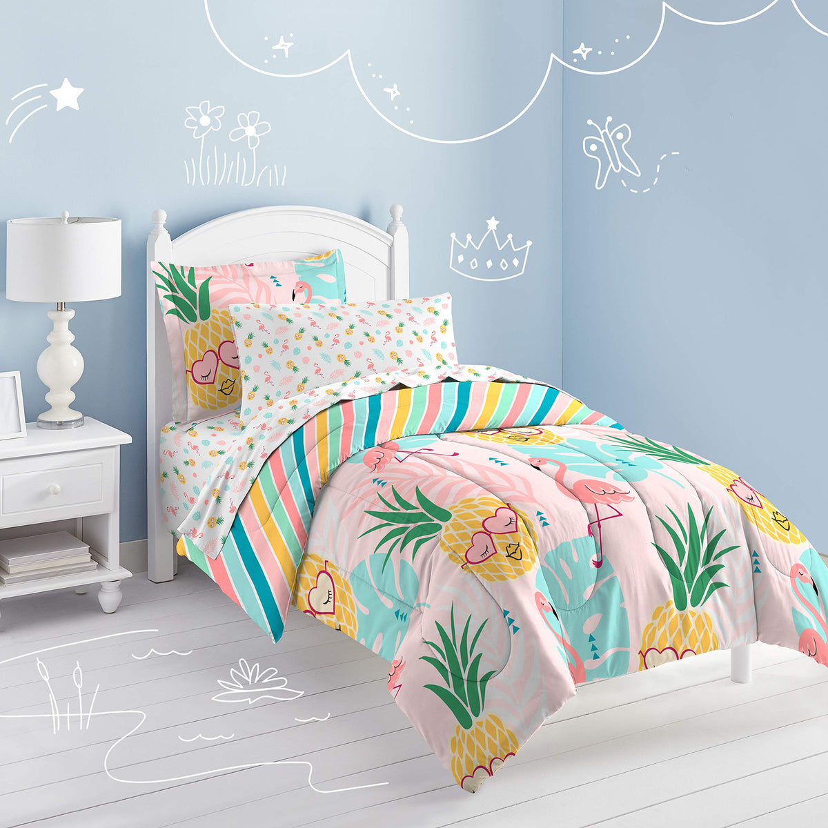 Dream Factory Easy-Wash Super Soft Microfiber Comforter Bedding, Twin, Pineapple Pink
