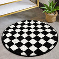 Sivilife Checkered Round Bathroom Rugs, Machine Washable Black and White 2ft Bath Rug for Bathroom Non Slip Water Absorbent Bath