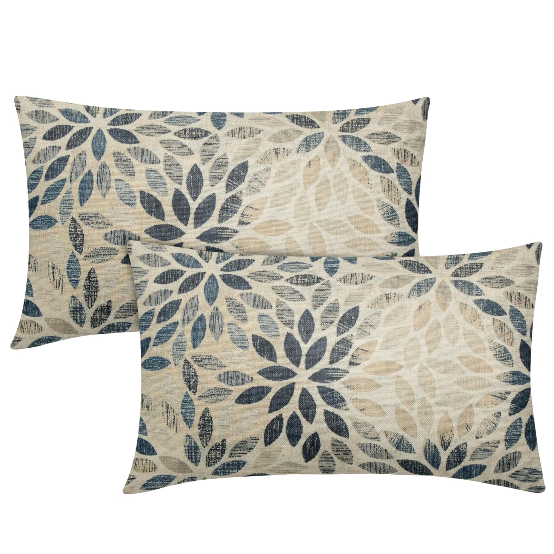 Navy Blue Cream Dahlia Lumbar Pillow Covers 12X20 Set Of 2 Summer Rust Geometric Floral Outdoor Decorative Throw Pillows Rectang