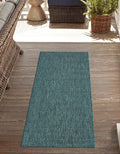Unique Loom Outdoor Solid Collection Area Rug (2 7 x 12 Runner Teal/Navy Blue)
