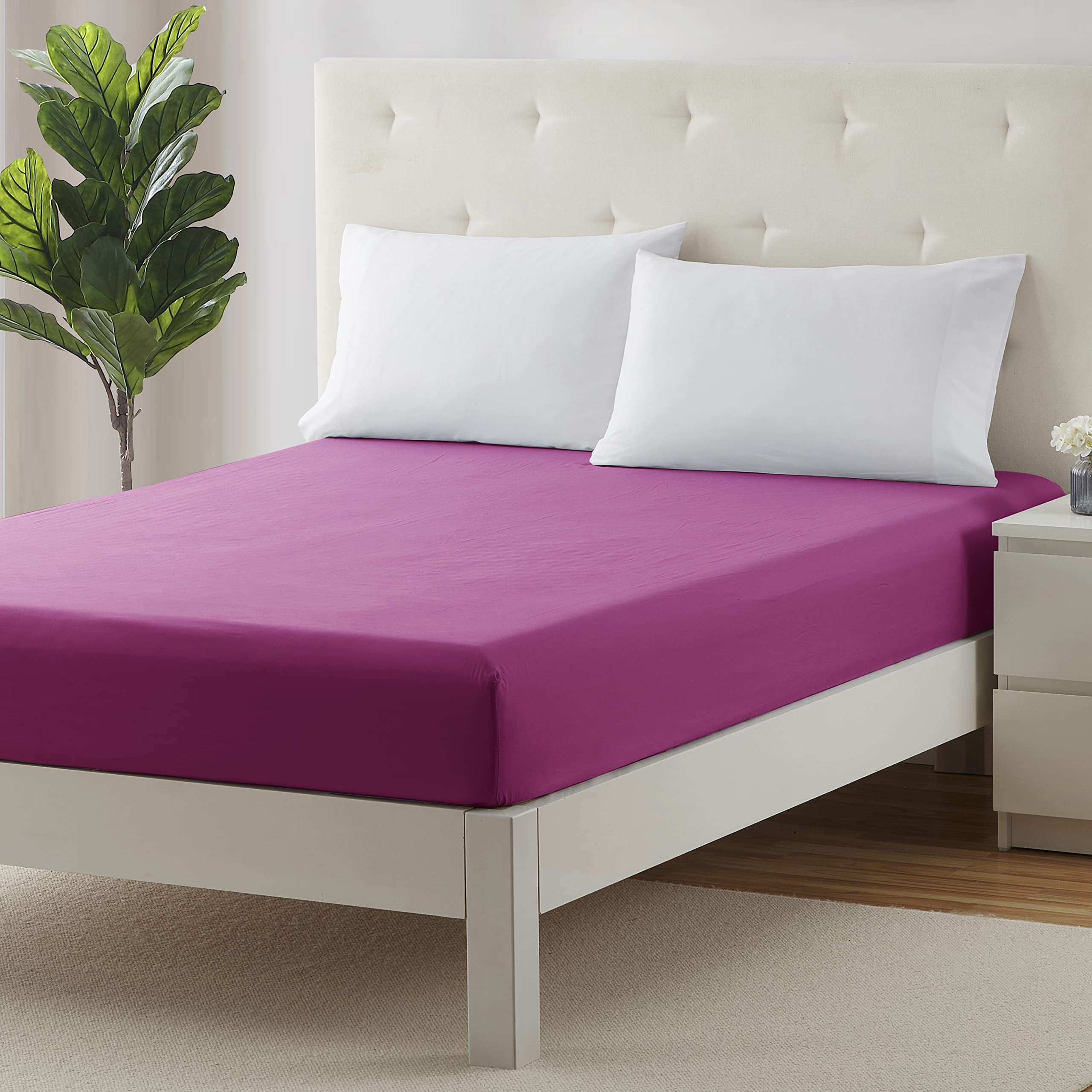 Clara Clark Fitted Sheet, Extra Deep Pocket Fits Deep Mattress, Luxury Soft Fitted Sheet Only, Full Magenta