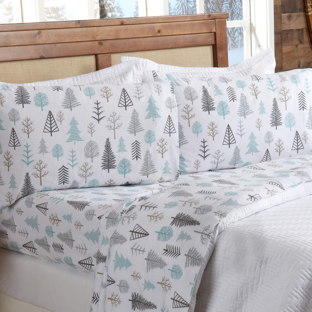 Great Bay Home 100% Turkish Cotton California King Lodge Flannel Sheet Set | Deep Pocket, Soft Winter Sheets | Warm, Double Brus